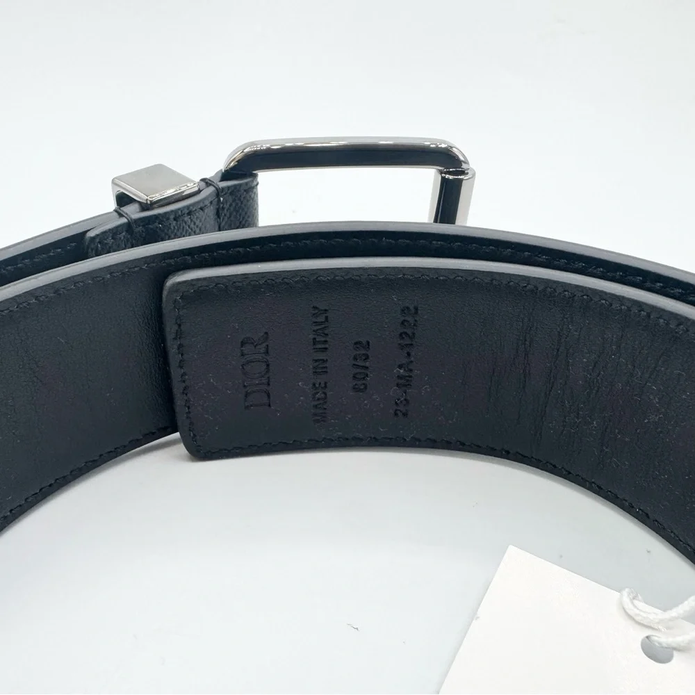 NEW Christian Dior CD Logo Diamond Black Coated Canvas Calfskin Buckle Belt